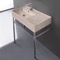 Beige Travertine Design Ceramic Console Sink and Polished Chrome Stand, 32